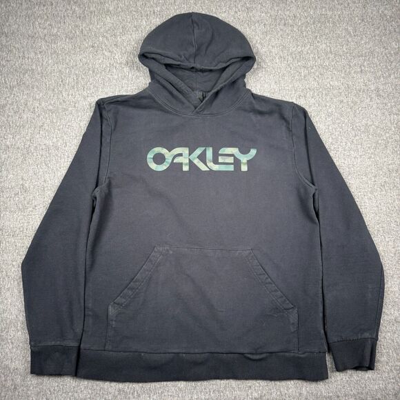 Oakley Logo Hoodie Men’s Medium‎ Black Tech Drawstring Sweatshirt Skate Y2K - Picture 1 of 9
